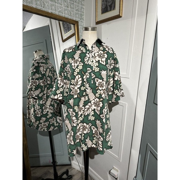 Vintage 70s Rai Nani Hawaiian Hibiscus Button Down Shirt Size Large 1970s